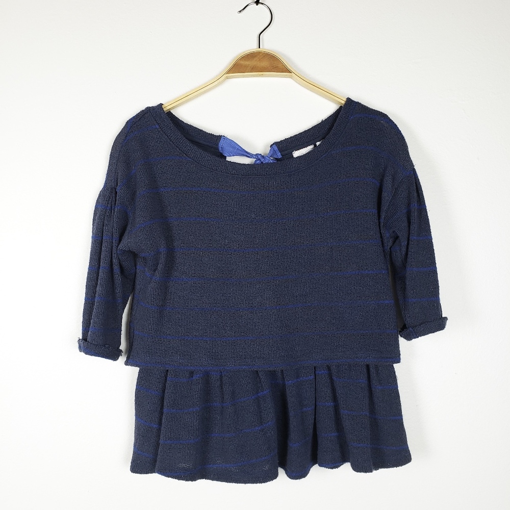 Anthropology Postmark Blue Striped Peplum knit Top